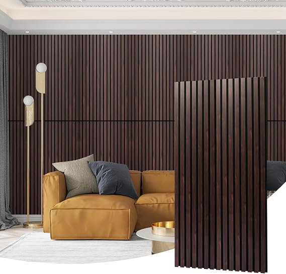 AMZDEPOT Wood Slat Wall Panel, 48.03 x 23.82 x 0.83 Inch Wood Panels for Wall, 3D Soundproof Wall Panels, Large Acoustic Panels for Interior Ceiling and Wall Decor Noise Reduction, 2 Pack, Walnut