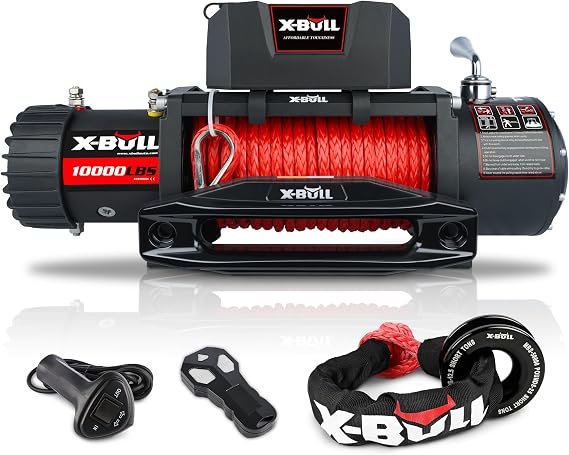 X-BULL Winch 10000 lb. Load Capacity Electric Winch Kit 12V Synthetic Rope with Soft Shackles