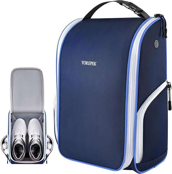 YOREPEK Golf Shoe Bag with 3 Pockets for Socks, Gloves, Tees, Balls, Brush | Designed with a Buckle Top Carry Handle, Zippered Sport Shoe Carrier Bags with Ventilation, Golf Gifts for Men