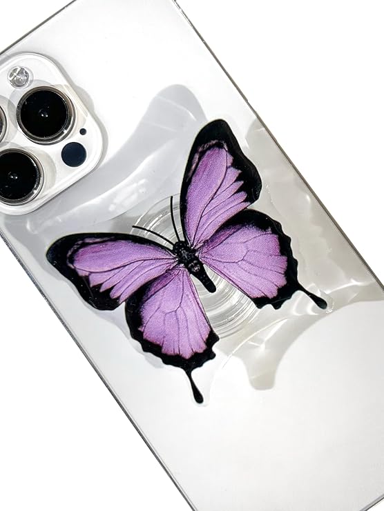 Butterfly Mobile Phone Grip, Clear Cell Phone Stand,Cell Phone Charms Accessory, Collapsible Handle Grip Holder for Kindle