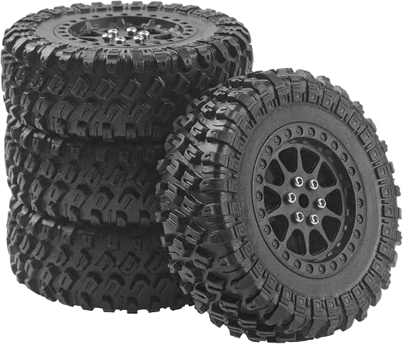 OD 2.7" Rubber Tires & Plastic Wheel Rims Compatible with MN Model MN90 MN91 MN45 MN96 MN99 MN99S MN98 1/12 RC Car (Black)