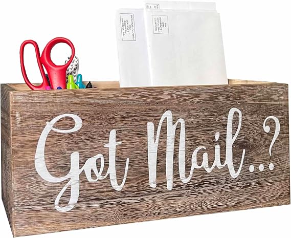 Admired by Nature Got Mail Box for Mail, Farmhouse Mail Organizer, Mail Organizer Tray, Office Accessories, Desk Organizer, Letters Boxes Decor, Organizer, Rustic Wood Box for Home, Brown, 1 Unit