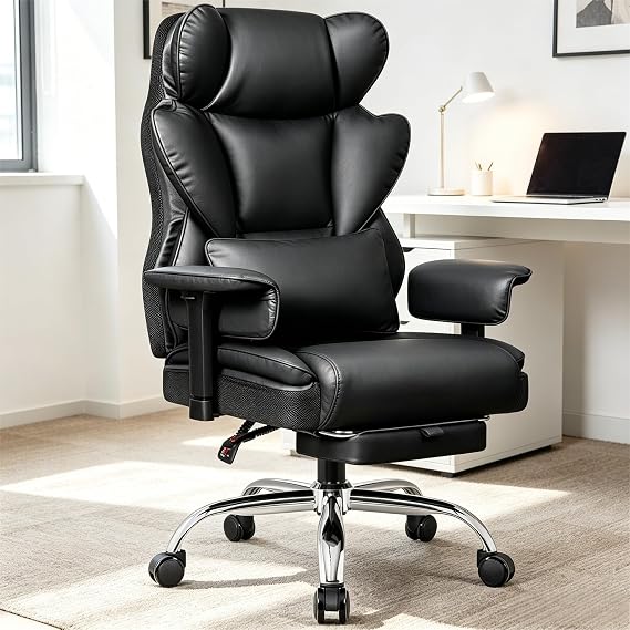Big & Tall Office Chair, Ergonomic High Back with Footrest Black