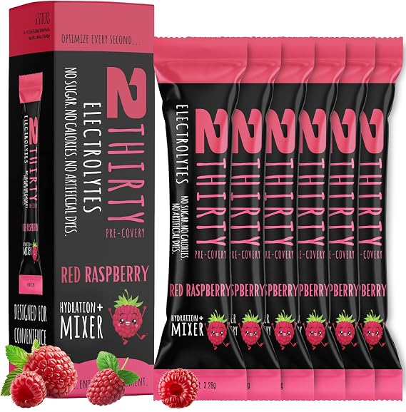 2THIRTY Hydration + Mixer DHM Alternative Electrolyte Drink Mix | Zero Sugar 5-in-1 Hydration & Recovery Powder | Vitamin B12 Antioxidants | Red Raspberry 6 Sticks