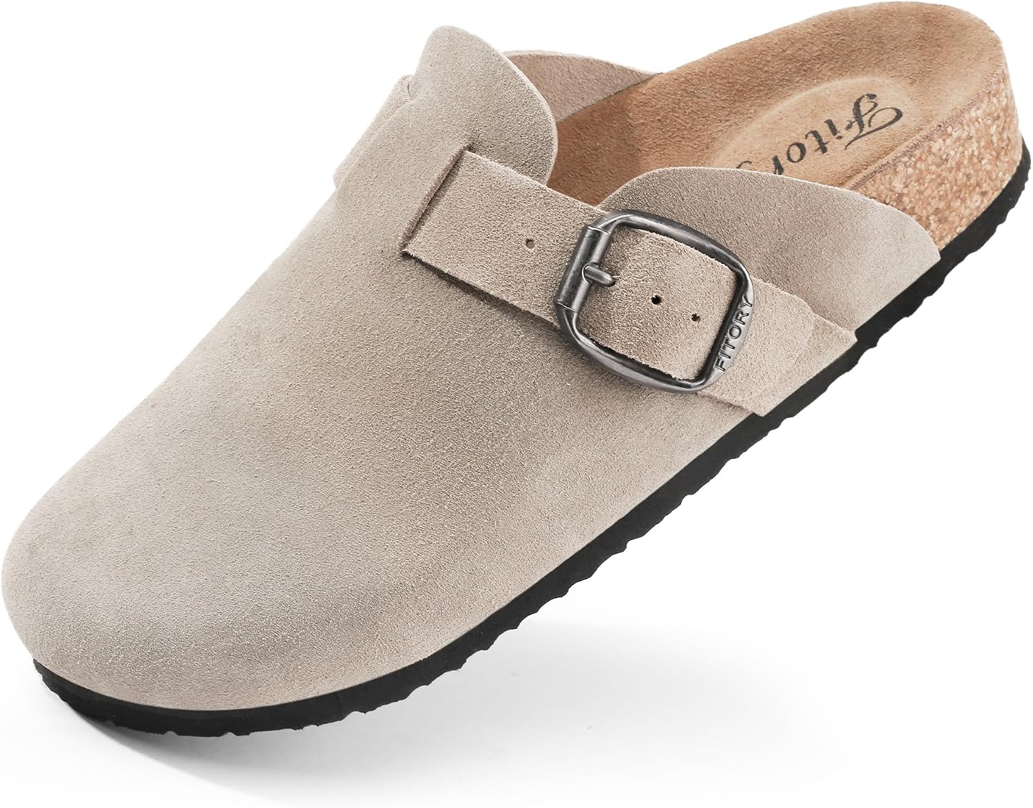 FITORY Womens Clogs Slip-on Potato Shoes Leather Mules with Suede Cork Footbed Size 6-11