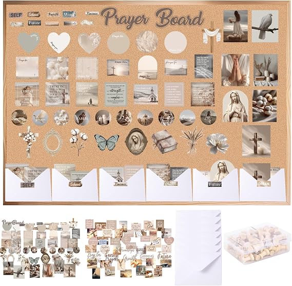 EUOYUFO 164Pcs Brown Prayer Board Kit Christian Gift for Mother's Day Gift Pray for Envelope Set Bible Verse Quotes Prayer Board Supplies DIY Wall Art for Living Room Office(Not Including Board)