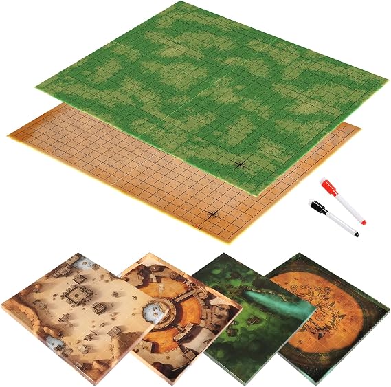 CZYY Foldable Battle Map, Double-Sided Dry Erase Cardboard RPG Mat | Grassland & Desert Sides, Compact Folded Size, Scenery Pieces & Markers Included, Gift for RPG Players & Game Masters