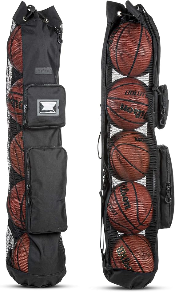 Fitdom Basketball Mesh Ball Bag, Large Equipment Bag with Shoulder Strap