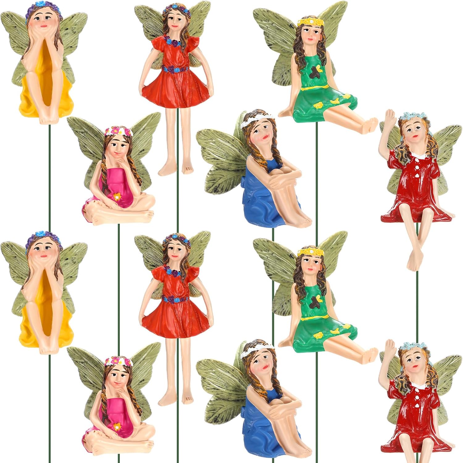 Bucherry 12 Pieces Garden Mini Fairies Figurines Miniature Fairy Sculpture Decoration Tiny Garden Accessories for Home Outdoor Yard Lawn Flower Pot DecorBright