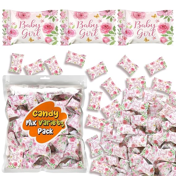 Naucoos Baby Girl Baby Shower Candy - 26.5 oz. Bag - 150 Individually Wrapped Hard to Soft Mints It's a Girl Pink Candy for Babies Shower Gender Reveal Party Favors Recovery Goodie Bags
