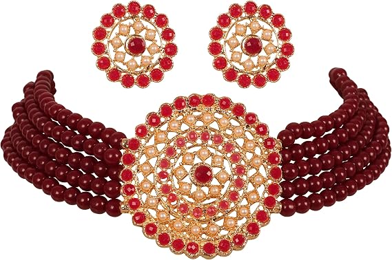 Touchstone "Padmavati Collection Indian Bollywood Traditional Rhinestones Grand Designer Jewelry Choker Necklace Set For Women.