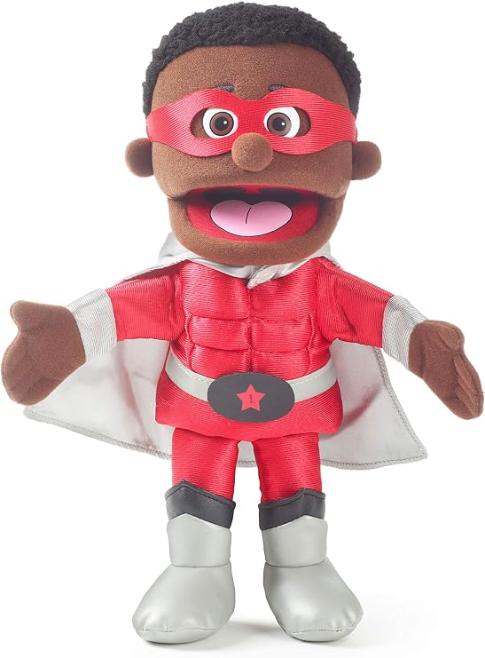 Silly Puppets 14" Superhero, Black Boy, Hand Puppet