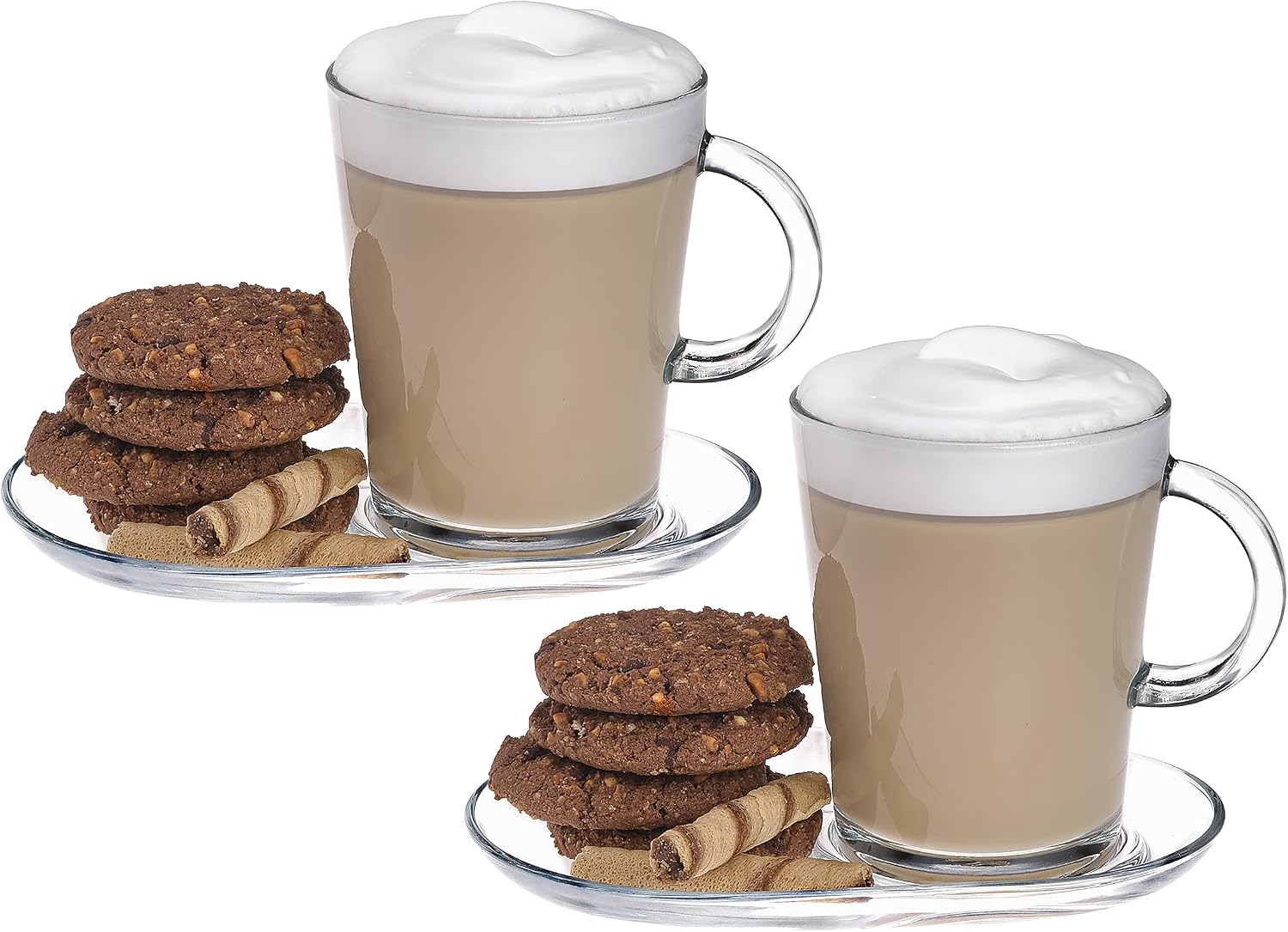 DESTALYA 2 mug | Coffee, Hot Chocolate Cup | Hot and Cold Beverage Cup | Gift Glass Cup Set with Biscuit Serving Plate