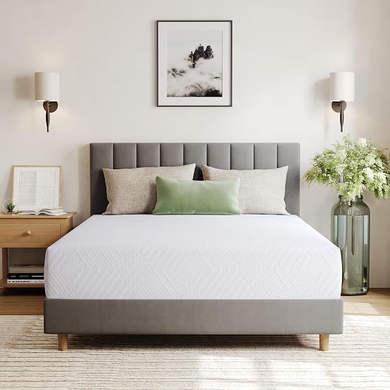 EGOHOME Queen Memory Foam Mattress 10 Inch, Green Tea Gel for Cooler Sleep, Supportive & Pressure Relief Double Mattress, Bed in a Box, Medium, CertiPUR-US Certified Foam, 80" x 60", White