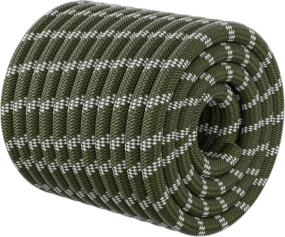 Double Braided Arborist Rigging Rope - 1/2 in X 100 ft 48 Strands Rappelling Outdoor Pulling Heavy Duty Polyester Bull Rope for Swing Tree Work Camping Rescue Hiking - Army Green