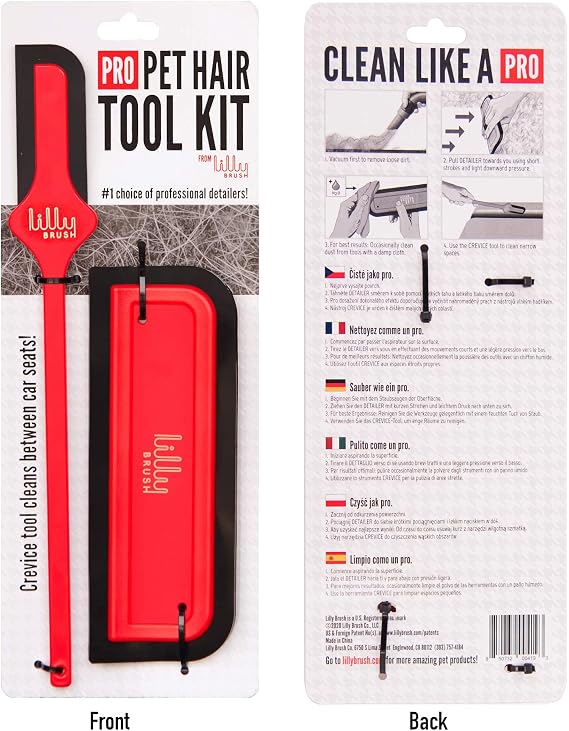 Lilly Brush Pro Pet Hair Removal Tool Kit | Pet Hair Brush Remover for Couch, Auto Interior Detailing Kit, Cat and Dog Hair Remover Brush, Cat Fur Remover