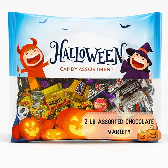 YAY! FUN Halloween Candy, Assorted Chocolate Candy Variety Pack, Individually Wrapped Mini Chocolates, 2 Pounds Bulk Bag, Perfect for Trick or Treat, Party Favors