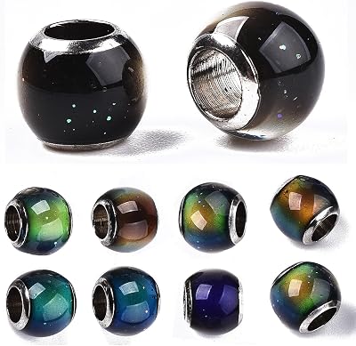 50pcs Crystal Mood Beads Temperature Sensing Color Changing Glass European Beads Change Color with Temperature Round Beads for DIY Jewelry Making