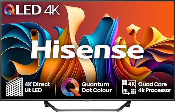 Hisense 65 Inch 4K QLED Smart TV 65A7NQTUK - Quantum Dot Colour, 4K AI Processor, Dolby Vision Atmos, Smooth Motion, Sports Mode, Vidaa OS with Freely, Youtube, Netflix and Disney+ (2024 Model) [Energy Class E]