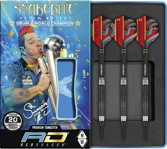RED DRAGON Peter Wright Snakebite DWC Special Edition Softip 18g with Flights and Stems (shafts)