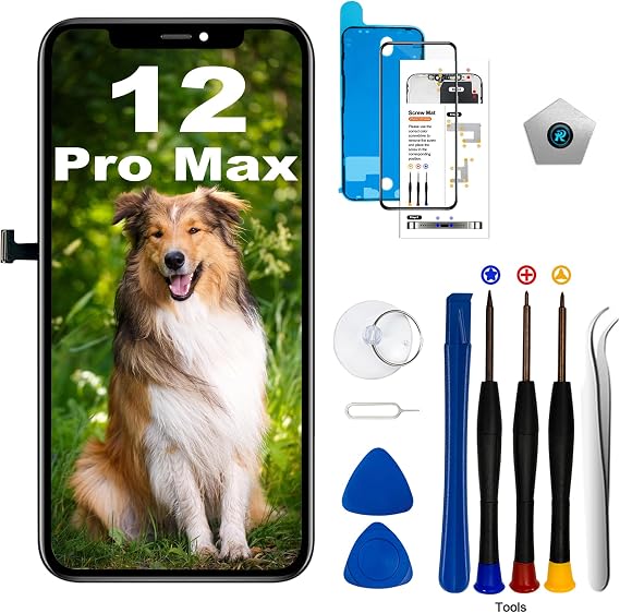 for iPhone 12 Pro Max LCD Screen Replacement 6.7 inch(Model A2411, A2342, A2410, A2412) Display digitizer Assembly Touch Screen,with Frame Assembly Repair Tool