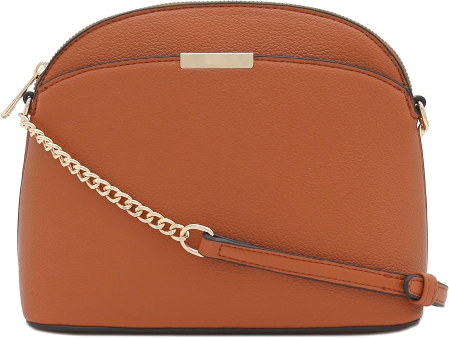 FashionPuzzle Faux Leather Small Dome Crossbody Bag with Chain Strap