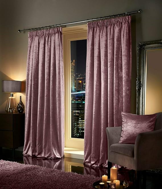 viceroy bedding Pair of Crushed Velvet Curtains PENCIL PLEAT Tape Top BLUSH PINK Fully Lined Thermal Insulated (46" wide x 72" drop)