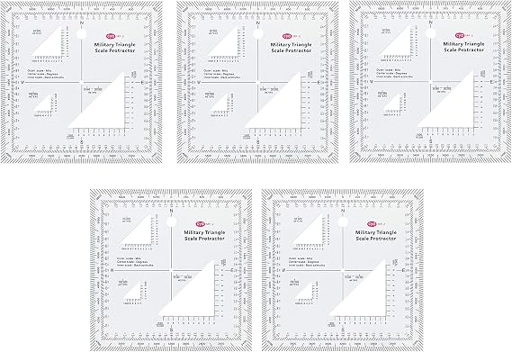 Military UTM/MGRS Coordinate Scale Map Reading and Land Navigation Topographical Map Scale, Protractor and Grid Coordinate Reader Pairs with Compass and Pace (Pack of 5)