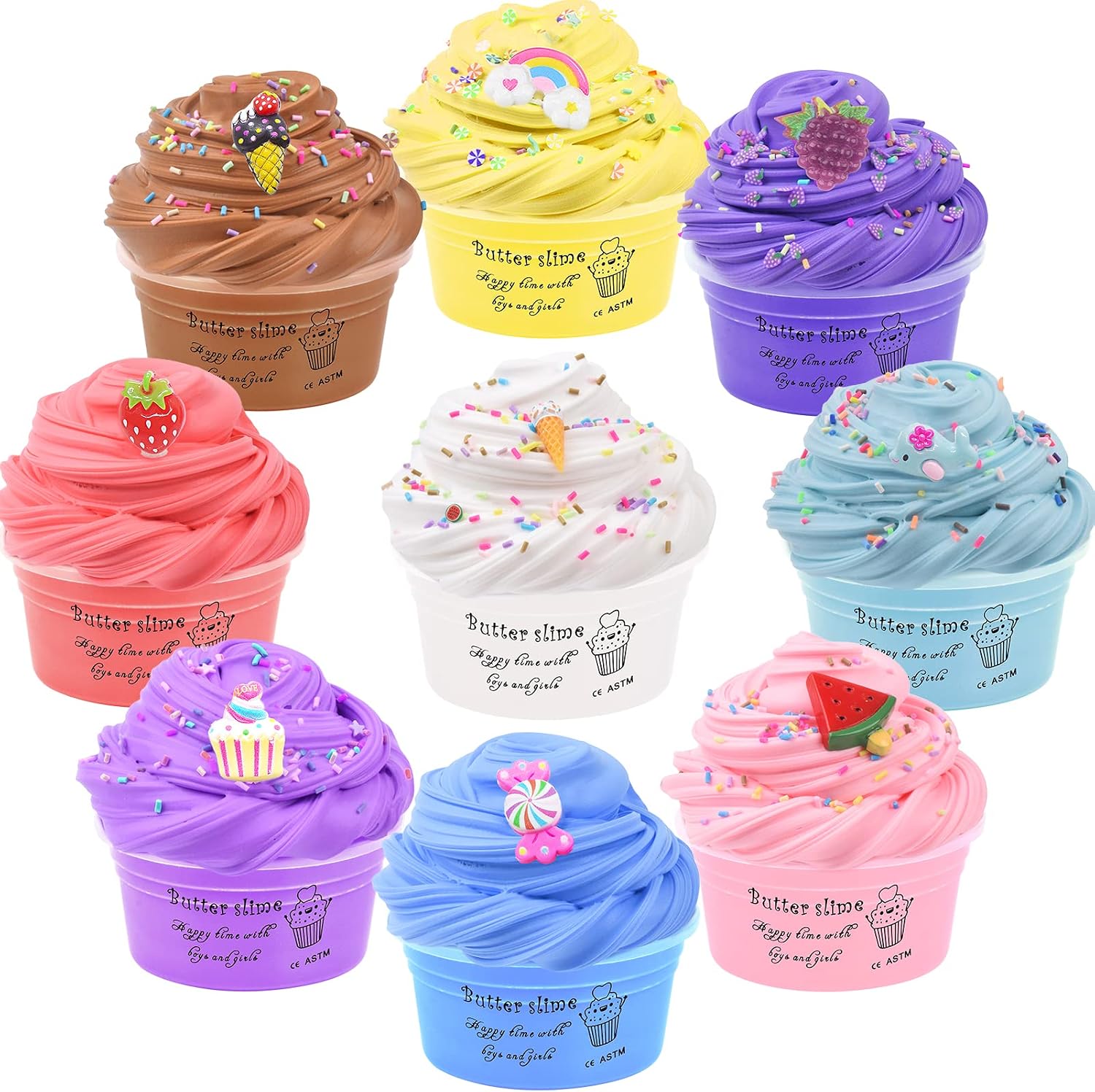 9 Pack Butter Slime Kits, Slime Party Favors for Girls Boys,DIY Slime Stuff,Soft Stretchy and Non-Sticky,Stress Relief Toy Toy Gift for Kids