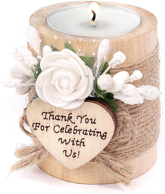 10 Piece Set of Wooden Tealight Candle Holders, Wedding Party Guest Favors, Thank You Favors, Return Gifts, Bridal Shower, Bithday Party , Housewarming Gifts for Guests. (Light Brown)