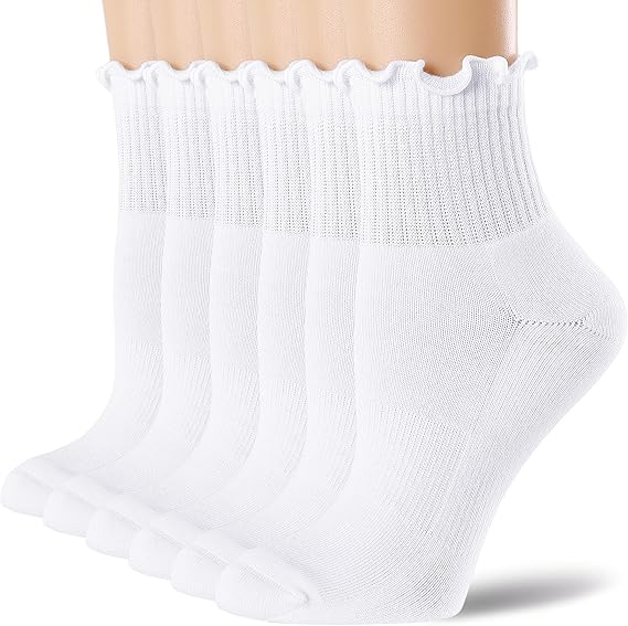 Mcool Mary Women's Ruffle Athletic Socks,Cotton Cushioned Ankle Socks,Cute Running Tennis Cycling Frilly Crew Sock for Girls