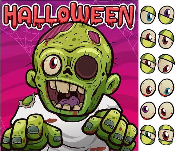 Halloween Games for Kids - Pin The Eyeball on The Zombie Game | Halloween Crafts Toys Gifts Birthday Party Supplies for Kids | HALLOWEEN Treats Activities Party Favors Decorations for Family