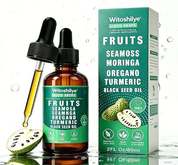 Bitters Liquid Drops, with Sea Moss, Moringa, Turmeric, Black Seed Oil, Ashwagandha, Oregano, 100% Pure Herbal Extracts for Overall Health-Enhancing, 60ml