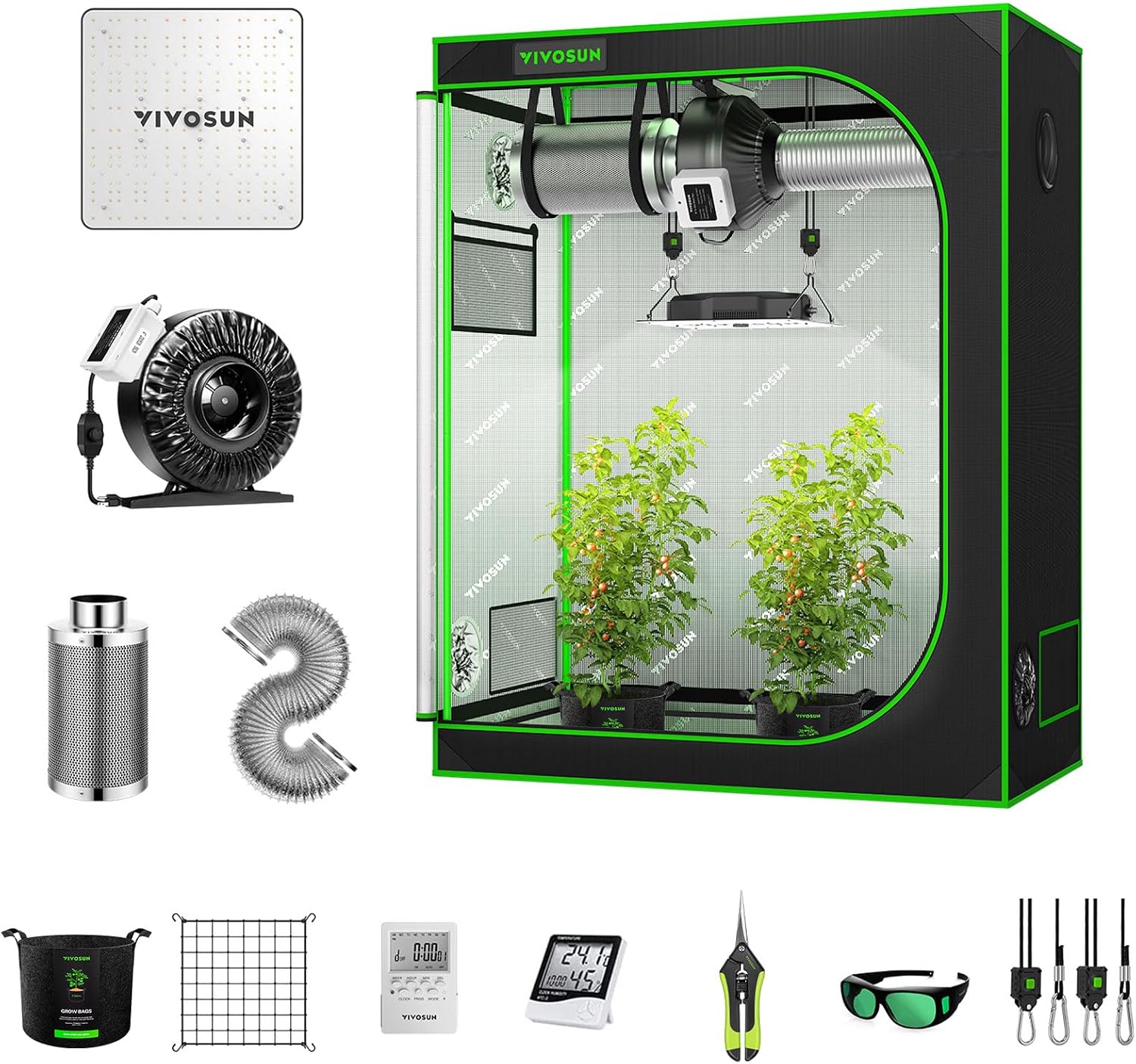 VIVOSUN GIY 4x2 Grow Tent Complete System, 4 x 2 ft. Grow Tent Kit Complete with VS1000 Led Grow Light, 4 Inch 203 CFM Inline Fan, Carbon Filter and 8 ft. Ducting Combo, 48 x 24 x 60"