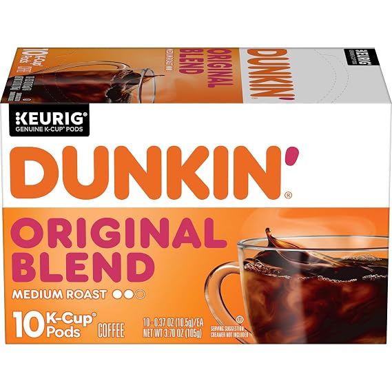 Dunkin Original Blend Medium Roast Coffee, Keurig K-Cup Pods, 10 Count Box