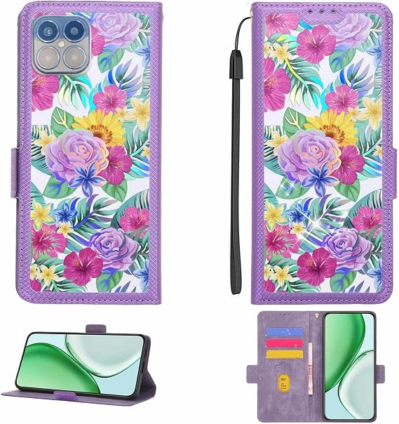 Case Compatible for NUU Mobile B15 NUU B15 S6701L Phone Case Flip Cover [with Tempered Glass Screen Protector][RFID Blocking][Colorful Reflect Light] LPT-HUA1