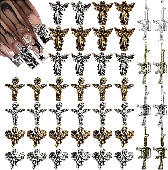 44PCS Nail Charms ,Virgin Mary Cupid Angel 3D Nail Gems Gold Sliver Nail Decorations ,Nail Rhinestones Accessories for Nail Art Supplies Manicure DIY