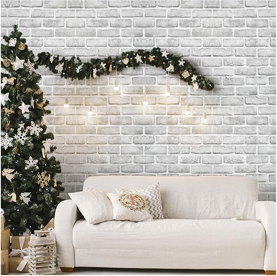 Coavas Peel and Stick Wallpaper Brick 17.7x118.1 Inches White Gray Removable Wallpaper Peel and Stick Self Adhesive Faux Brick for Bedroom Backsplash Laundry Room Accent Walls | Removable Renter Friendly Grey Faux Brick Wall Paper Self-Adhesive for Bathroom Farmhouse Kitchen Backsplash Waterproof