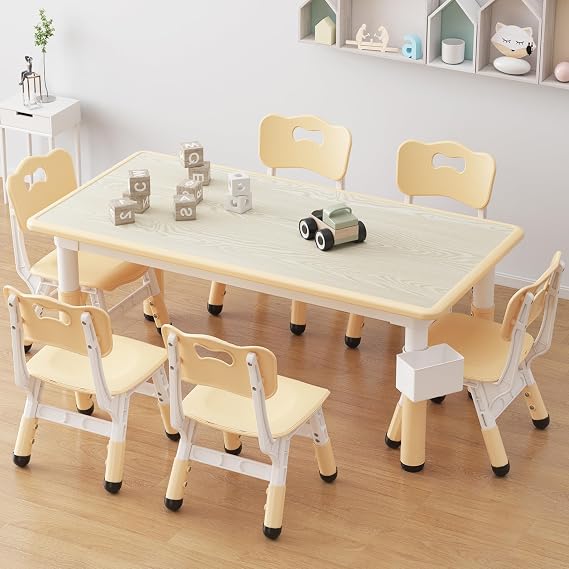 IDEALHOUSE Kids Table with 6 Chairs Set, Toddler Activity Table with Chairs