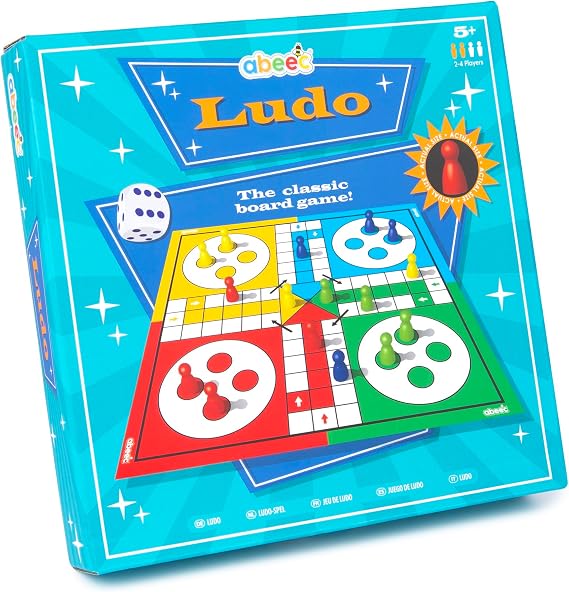 abeec Classic Ludo - Ludo Game Board - Fun Board Games for Kids - Traditional Kids Board Games - 1 x Folding Board, 16 x Counters, 1 x Dice - Indoor Games