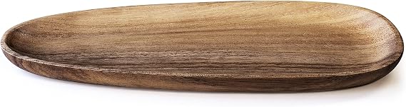 OHOM Foree Wooden Long Plate Acacia Wood Serving Tray | 11.9 x 4.9 in Handcrafted Solid Wood Platter for Appetizers, Snacks & Home Decor Display