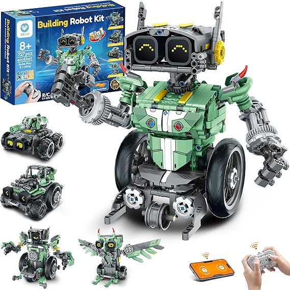 Sillbird Robot Car Building Kit with Remote Control Gift for Boys Ages 8-14 | STEM Coding Robotic Toy, Birthday Presents for Kids, Buildable 5in1 Models, Rechargeable Educational Playset, 727 Pieces