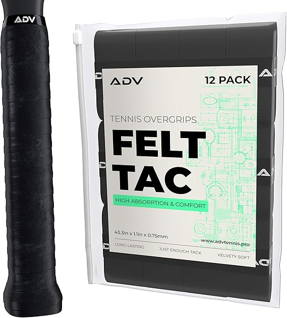 ADV Dry Tennis Overgrip Tape - 3, 6, 12, 30, 60 Pack - FeltTac Tennis Racket Grip Tape - Ultra Absorbent Tennis Grip Tape - Comfort Tennis Racket Grips - Tennis Grips Overgrip