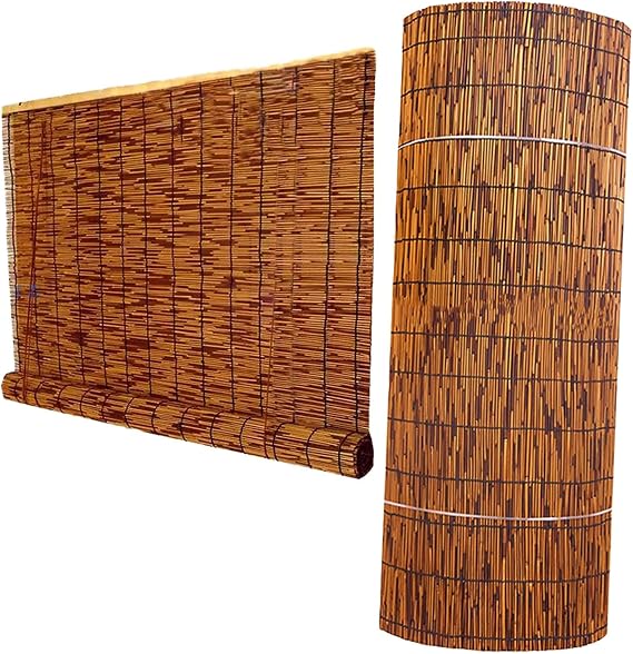 Outdoor Roll up Blinds, Roller Blinds, Natural Reed Curtains Retro Bamboo Roller Shades Partition Blind Sun Shade, Light Filtering/Waterproof/Shadingwith Lifter(1.45x3.35m/4.75x11ft)