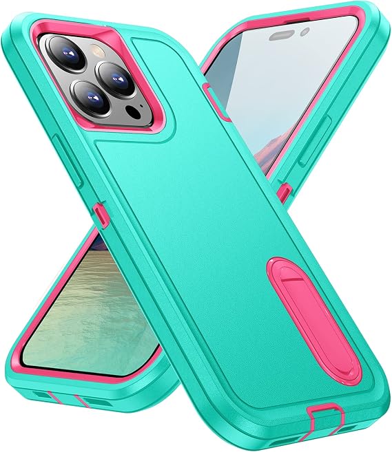 Case for iPhone 14 Pro Max Case, iPhone Case 14 Pro Max with Built in Kickstand,Shockproof/Dustproof/Drop Proof Military Grade Protective Case Cover for iPhone 14 Pro Max 6.7 inch (Blue+Rose)