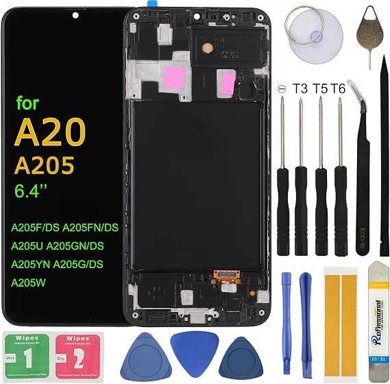 LCD Screen Replacement for Samsung Galaxy A20 A205 SM-A205F/DS A205FN A205GN/DS A205YN A205G/DS SM-A205W 6.4" Assembly LCD Display Touch Screen Digitizer with Frame Tools