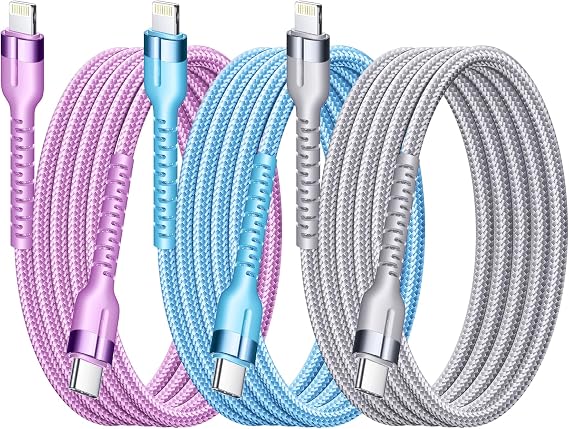 Exeric 3Pack 3FT Nylon Braided USB C to Lightning Cable, Fast Charger