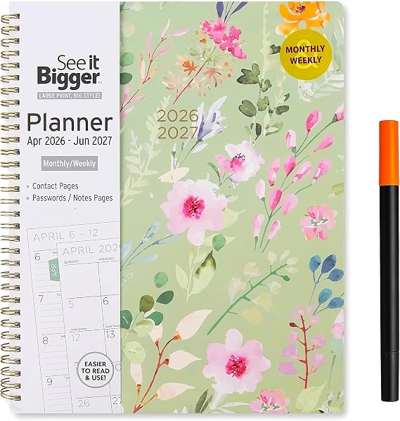 PlanAhead See IT Bigger April 2026 June 2027 Monthly/Weekly Large Planner 8.5" x 11"and SUHEYLA Fluorescence Pen (Choose Pen Color