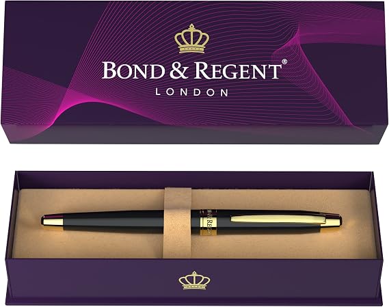 Bond & Regent 24 Karat Gold Luxury Rollerball Pen - Fancy Executive Professional Writing Gift Set for Men & Women, Nice Pens, Gloss Black