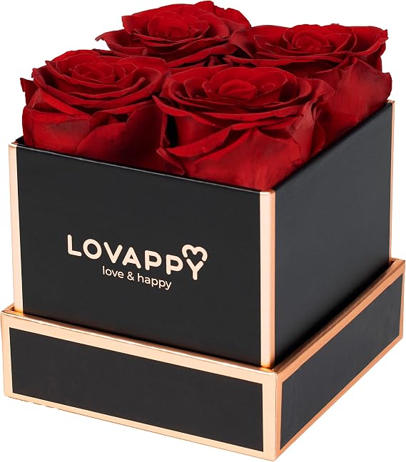 Preserved Roses in A Box - Forever Roses That Last A Year - Eternal Rose Box - Flowers for Delivery Prime Birthday - Long Lasting Roses in Box- Gift for Her, Mom, Wife(Red, 4pcs)